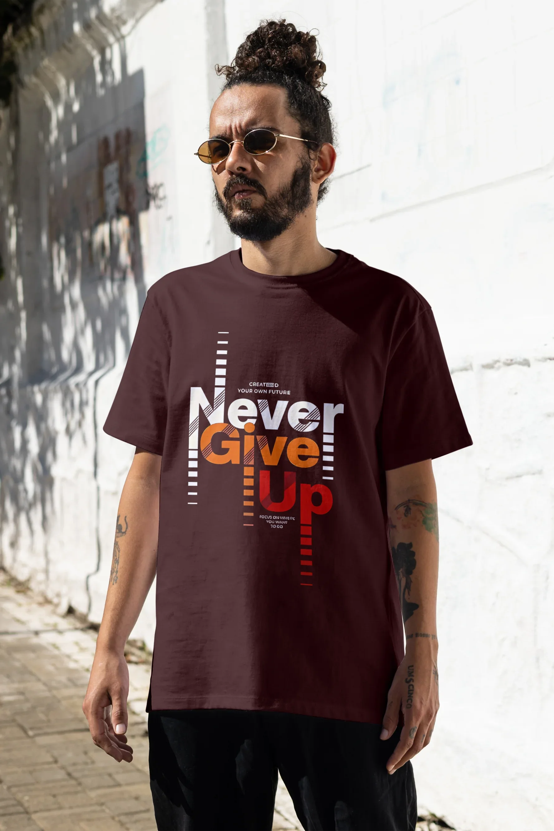 Never Give Up Graphic Oversized Classic T-Shirt for Men - Not So Suttle