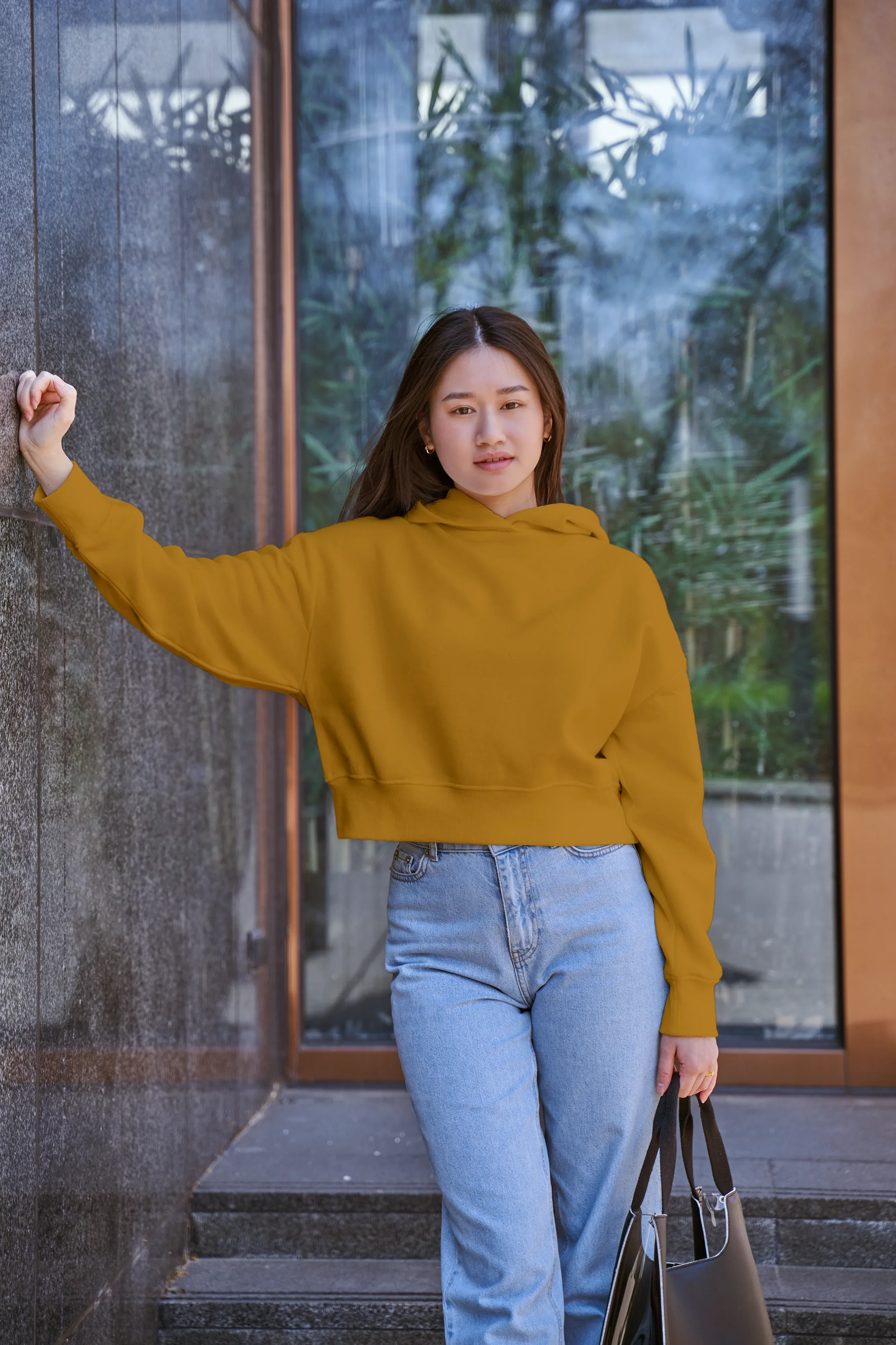 Female Cropped Hoodie Mustard Yellow - Not So Suttle