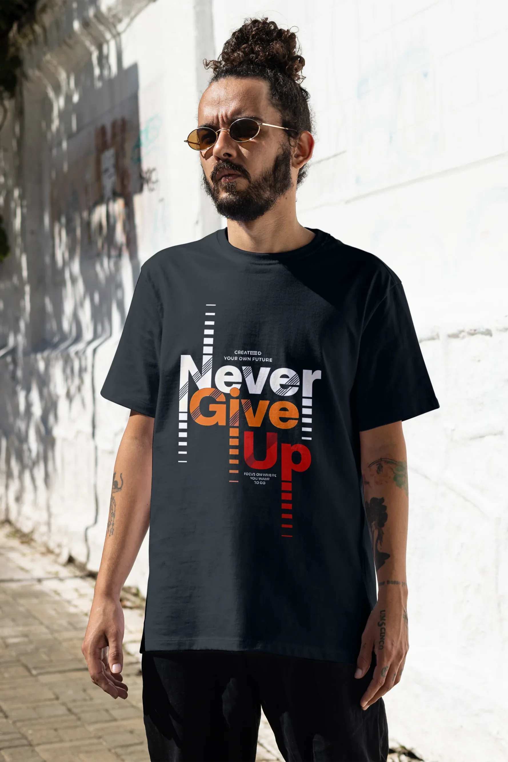 Never Give Up Graphic Oversized Classic T-Shirt for Men - Not So Suttle