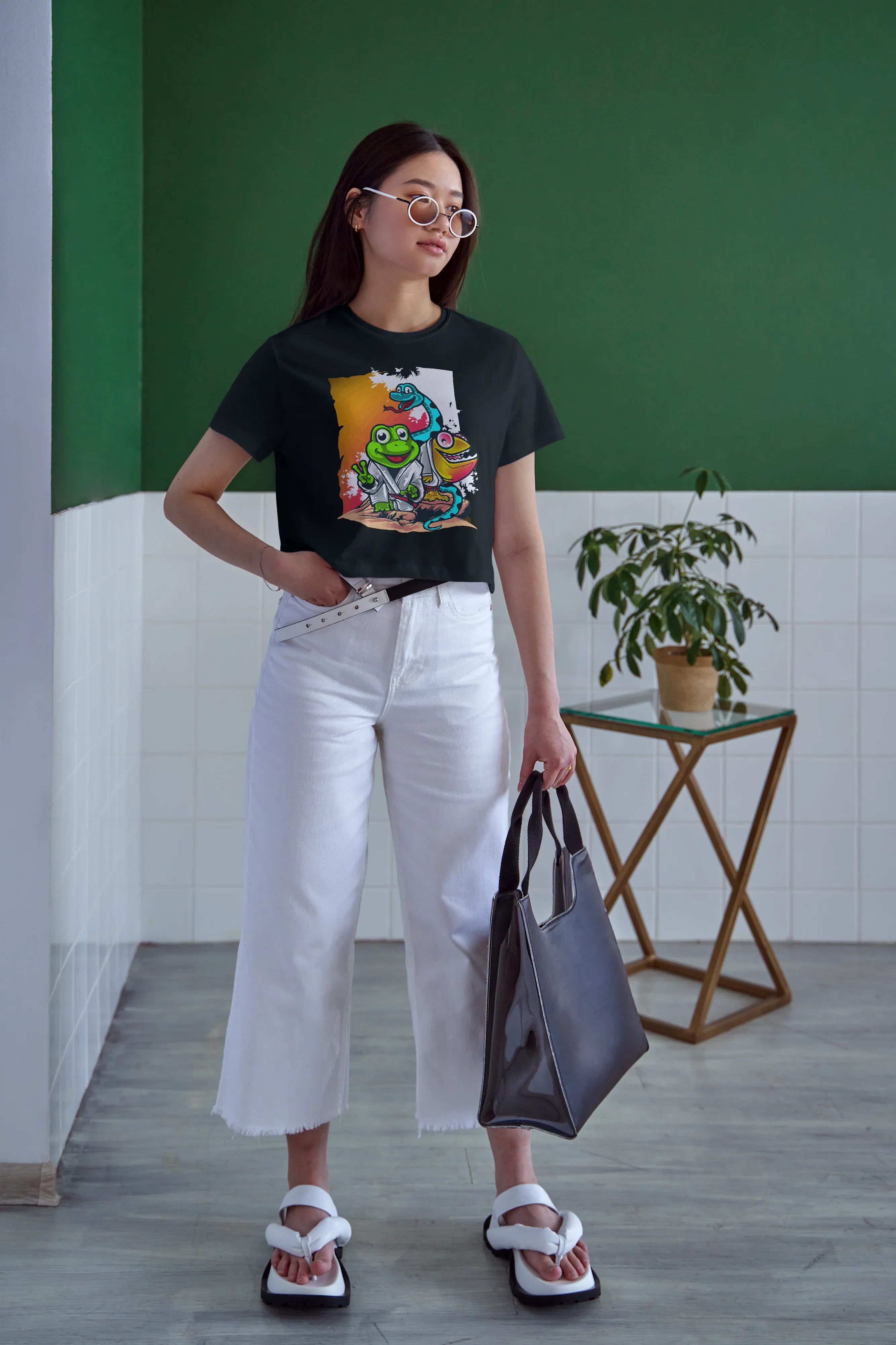 Frog Snake Graphic Crop Top for Women - Not So Suttle