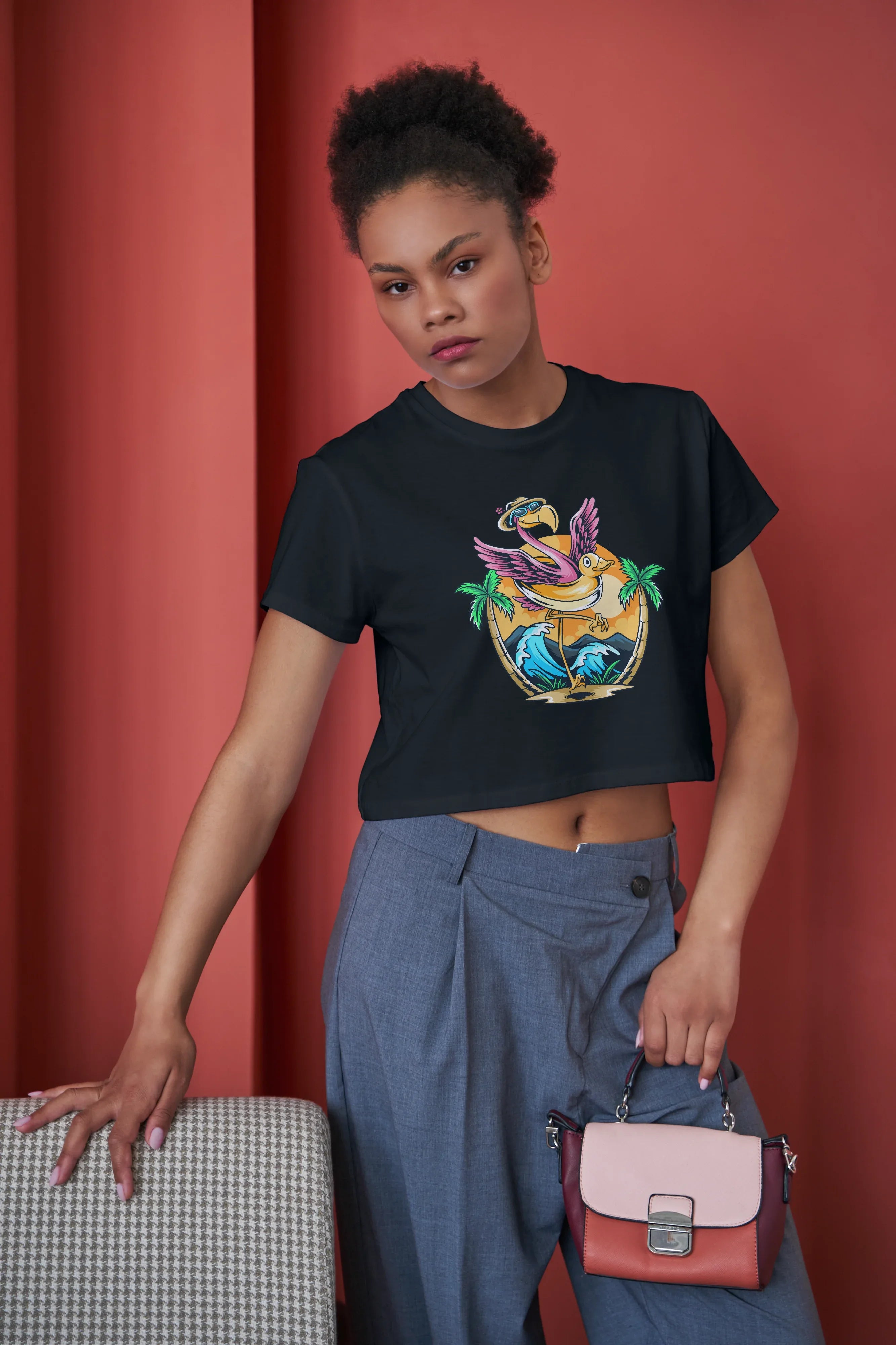 Flamingo Graphic Crop Top for Women - Not So Suttle