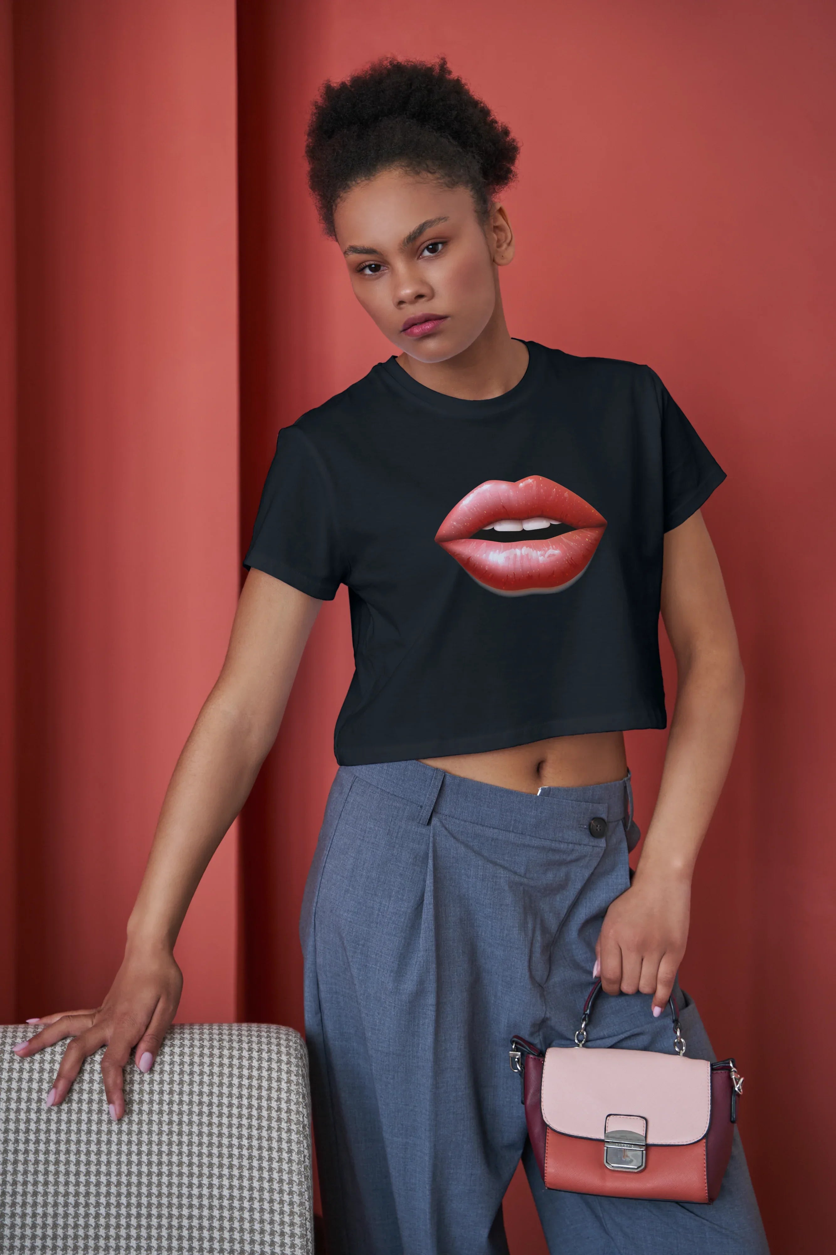 Red Lips Graphic Crop Top for Women - Not So Suttle