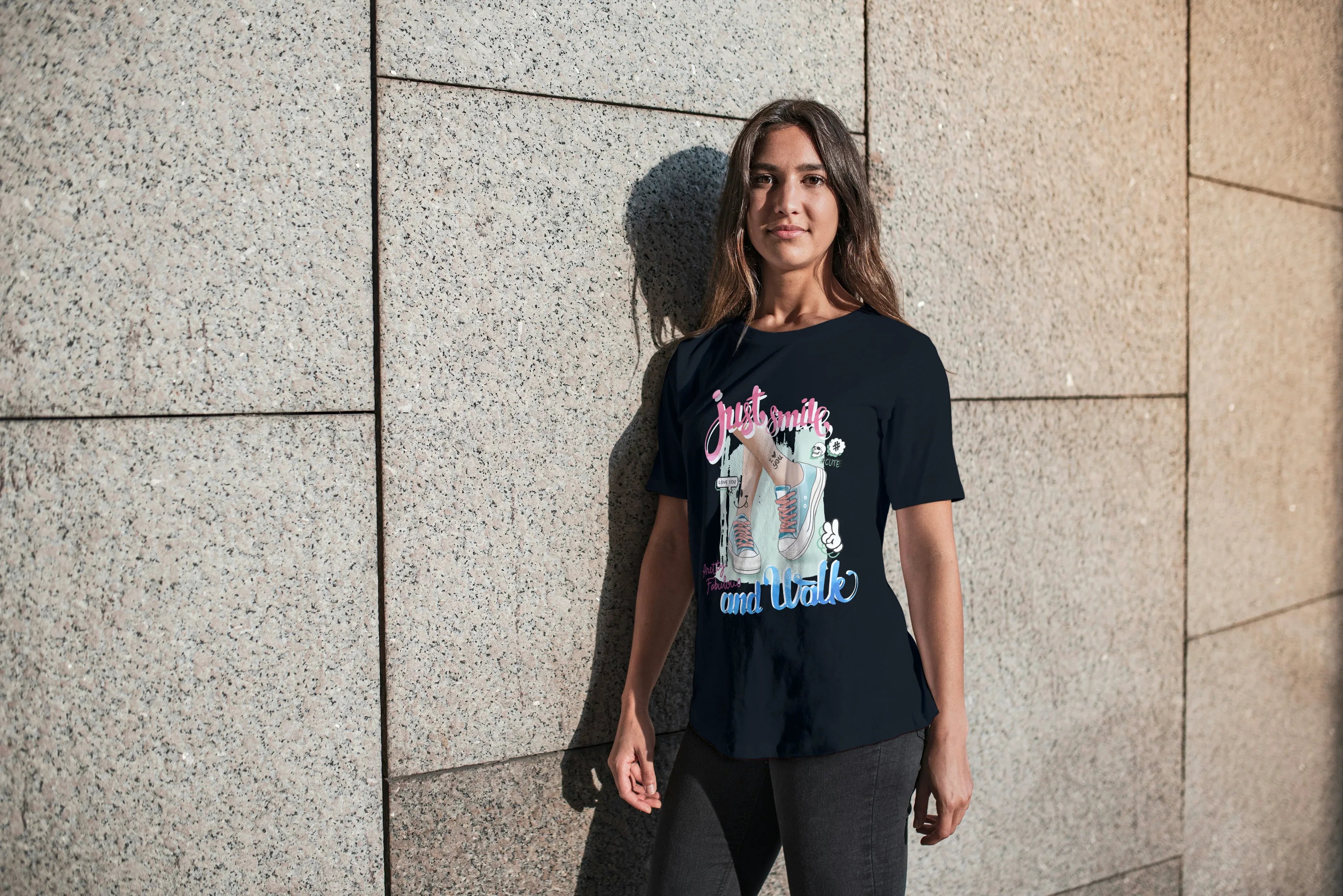 Just Smile and Walk Graphic Oversized Classic T-Shirt for Women - Not So Suttle