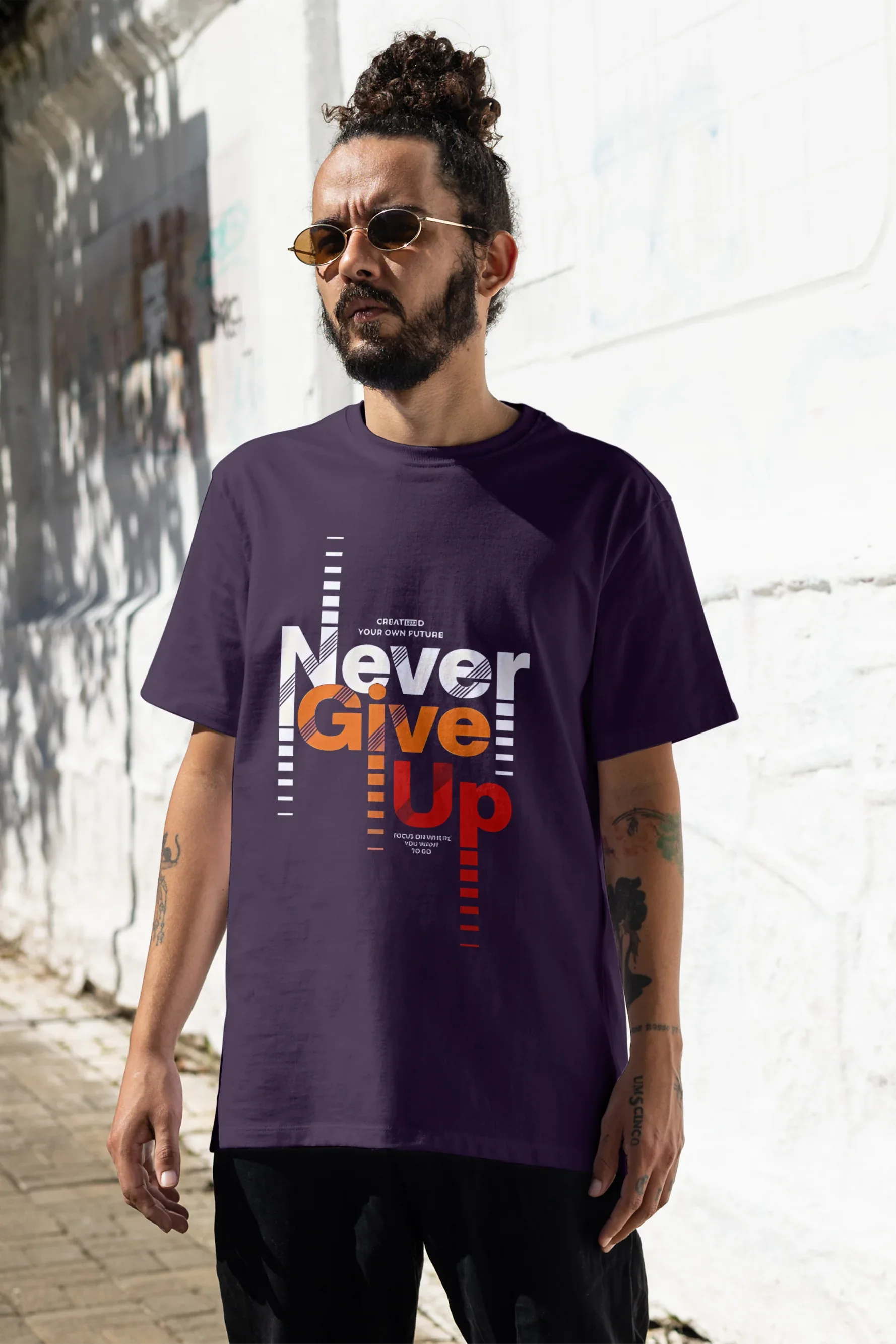 Never Give Up Graphic Oversized Classic T-Shirt for Men - Not So Suttle