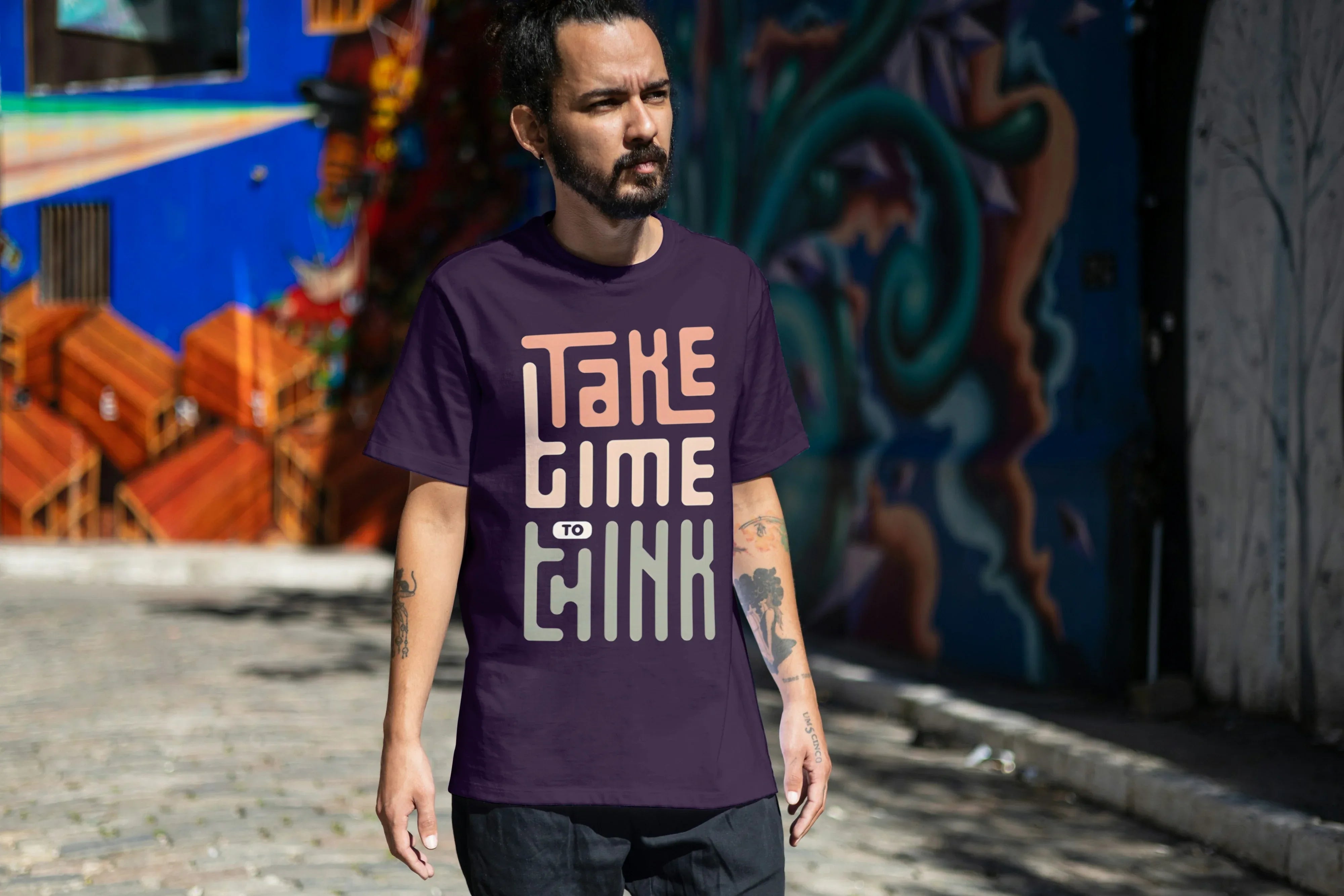 Take Time to Think Graphic Oversized Classic T-Shirt for Men - Not So Suttle