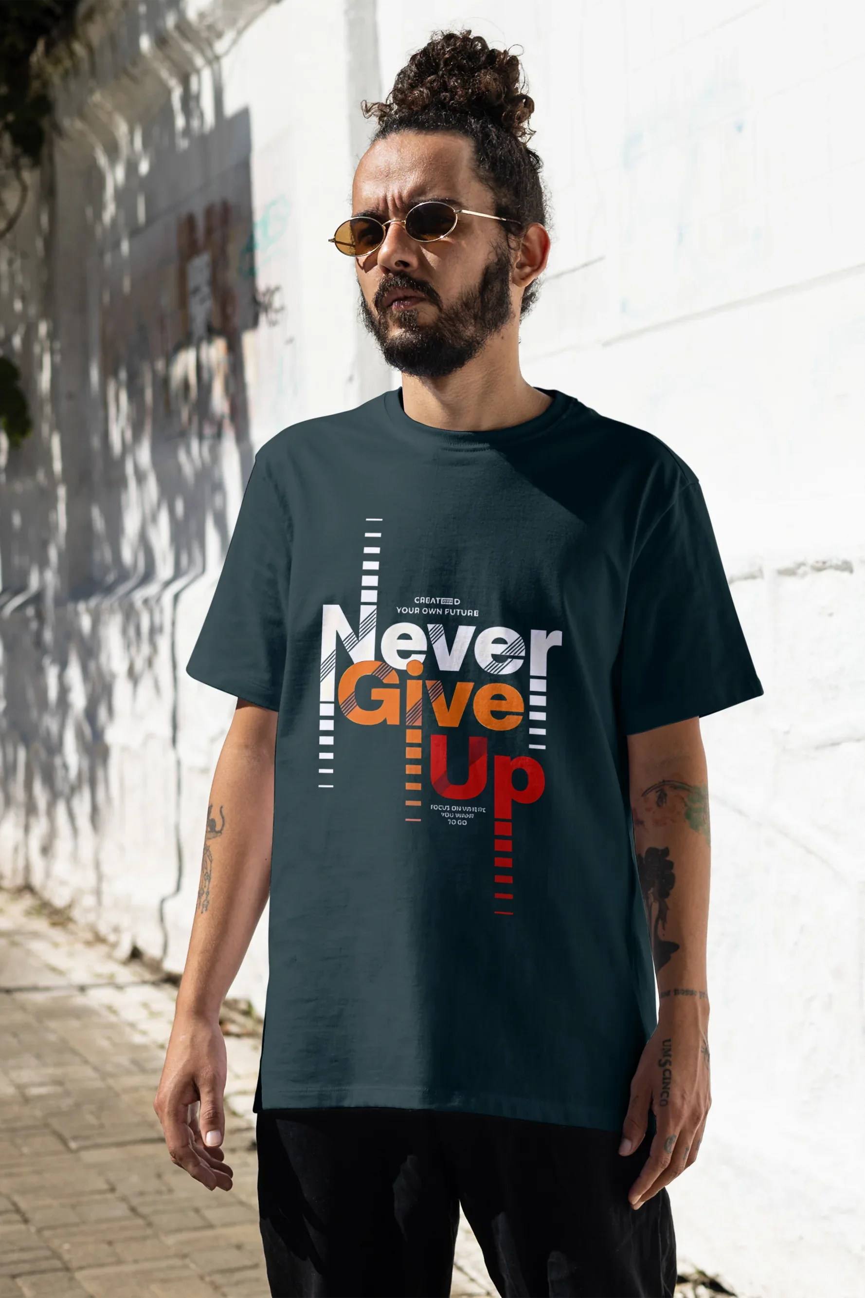 Never Give Up Graphic Oversized Classic T-Shirt for Men - Not So Suttle