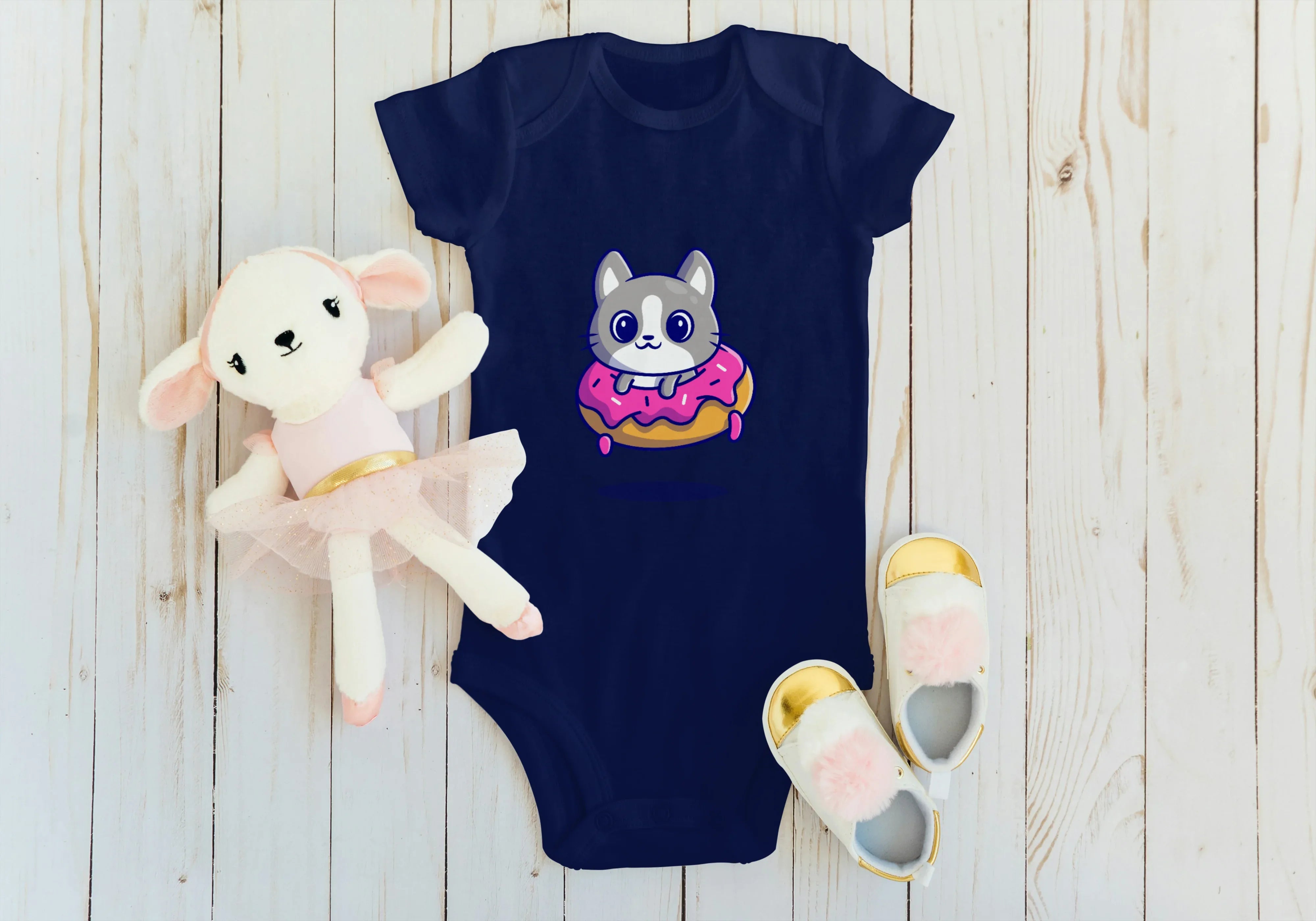 Kitten and Donut Graphic Kids Rompers - Not So Suttle