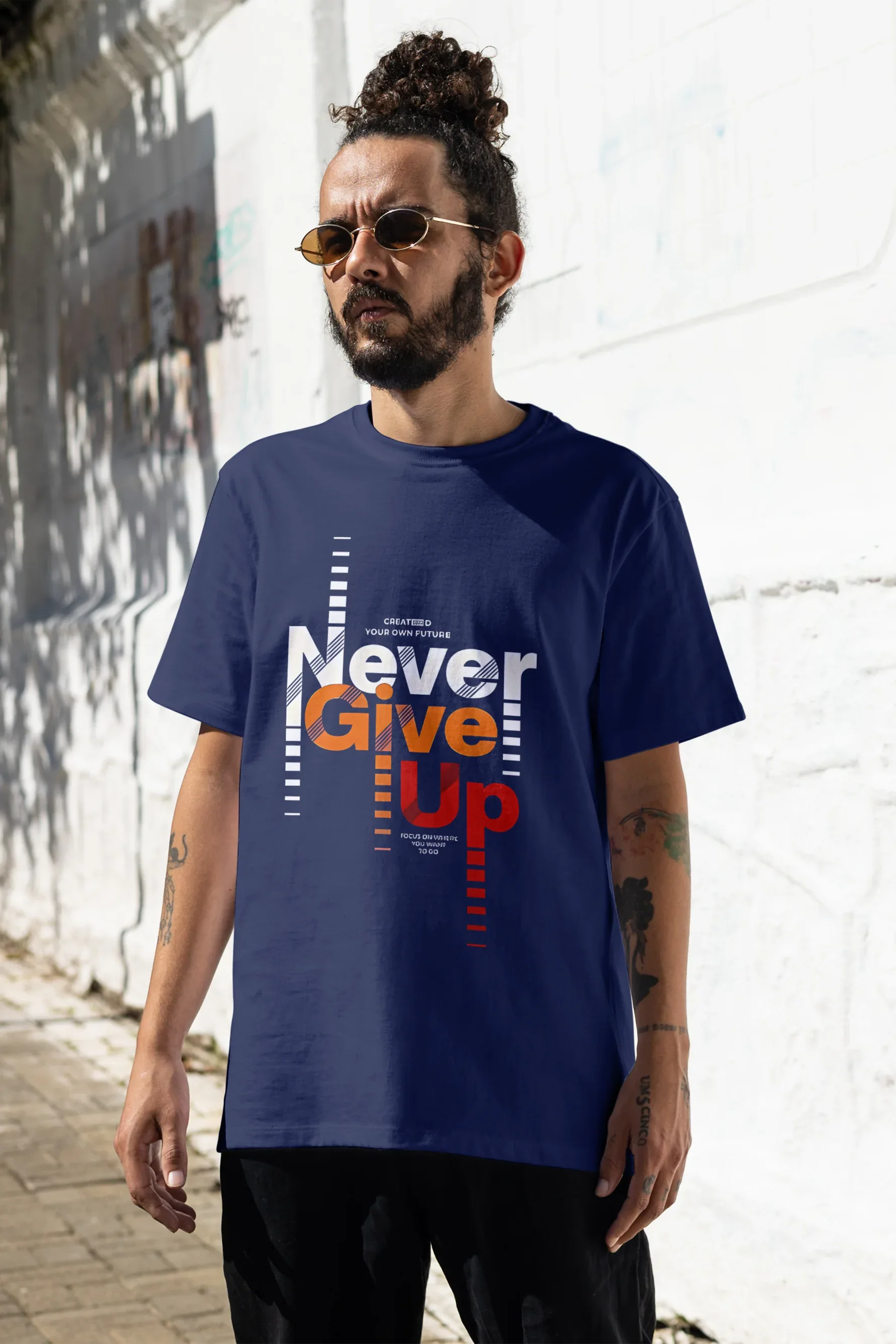 Never Give Up Graphic Oversized Classic T-Shirt for Men - Not So Suttle