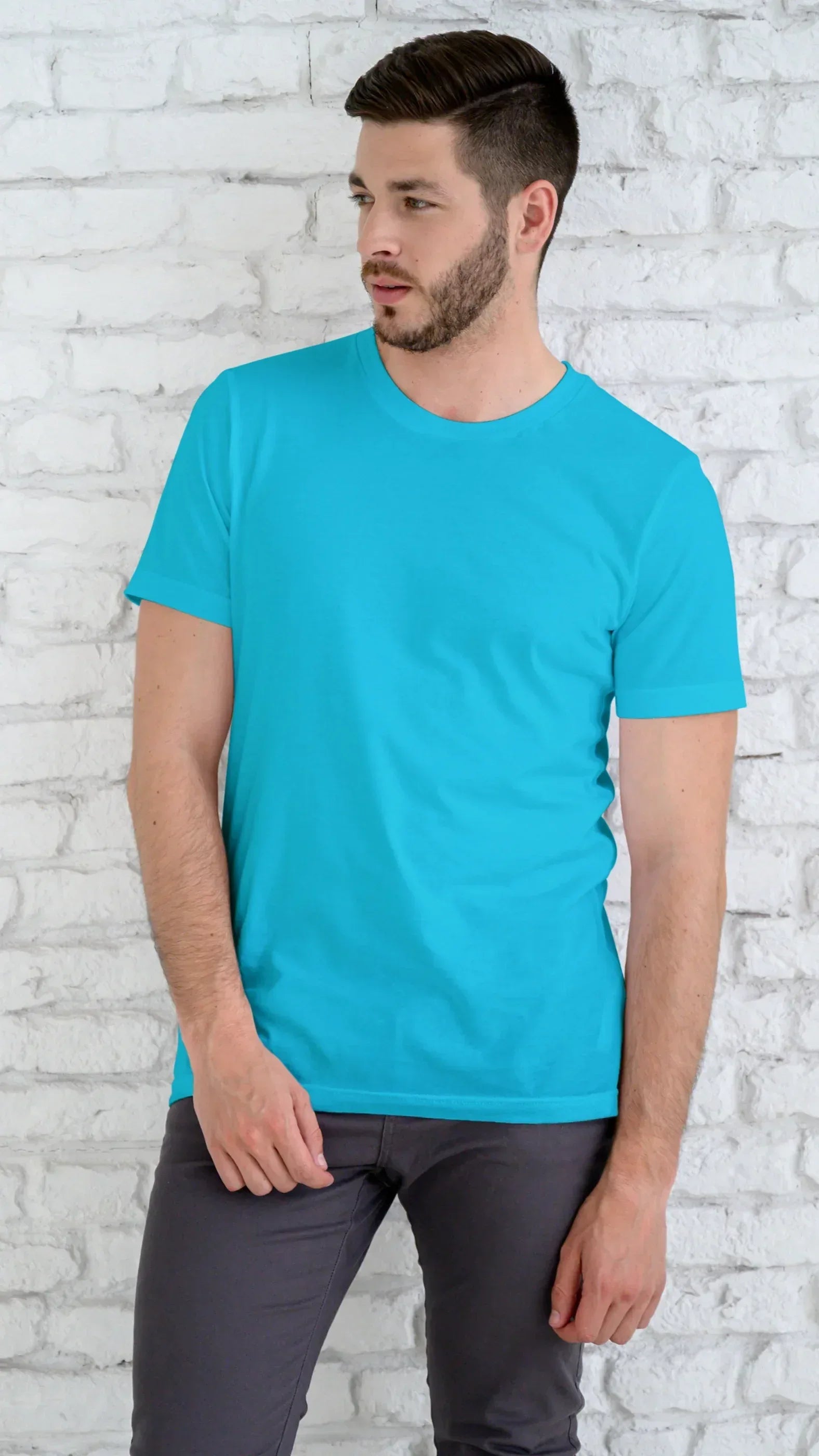 Solid Sky Blue Plus Size Classic Crew T-Shirt for Men - Not So Suttle