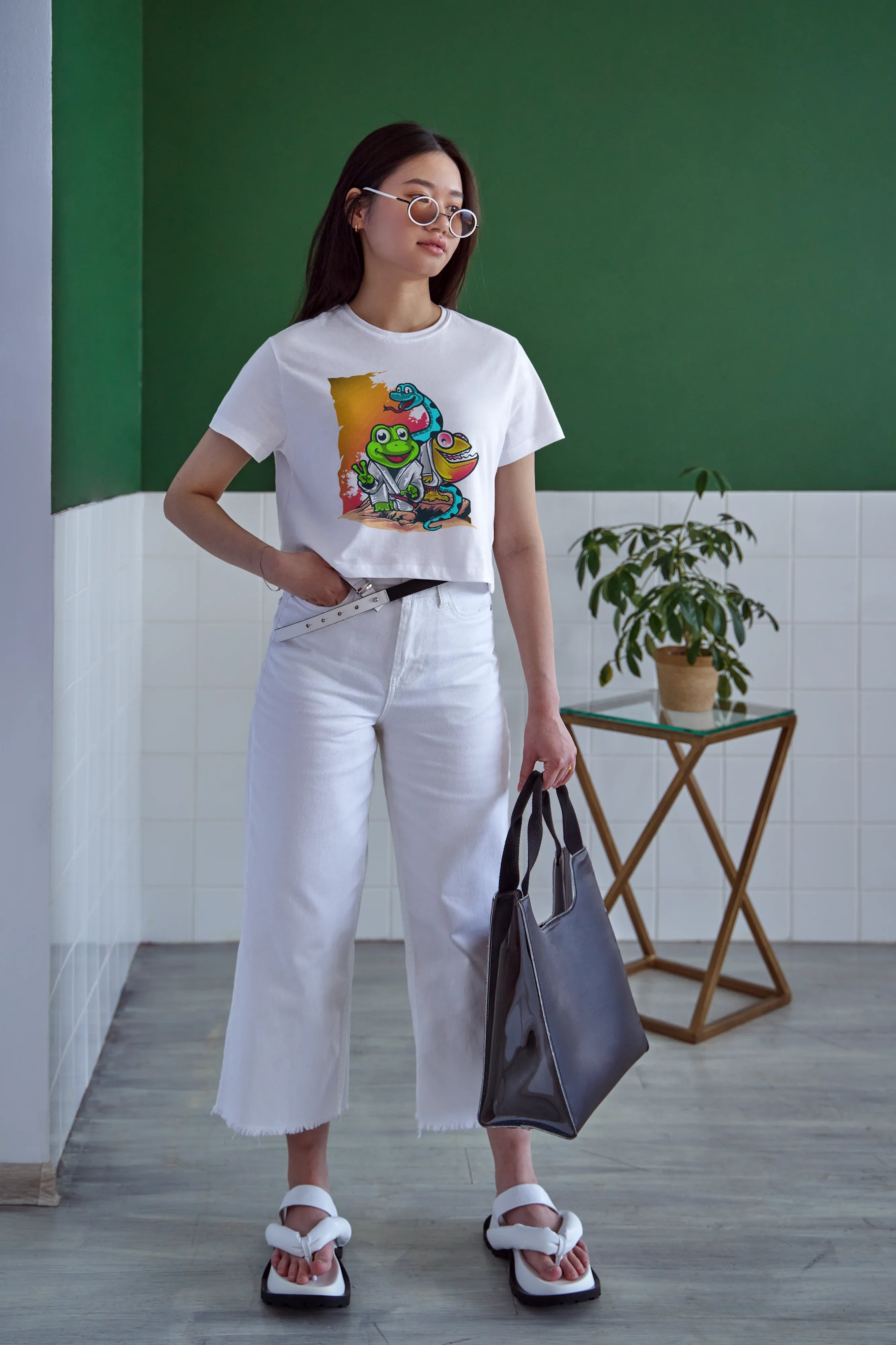 Frog Snake Graphic Crop Top for Women - Not So Suttle