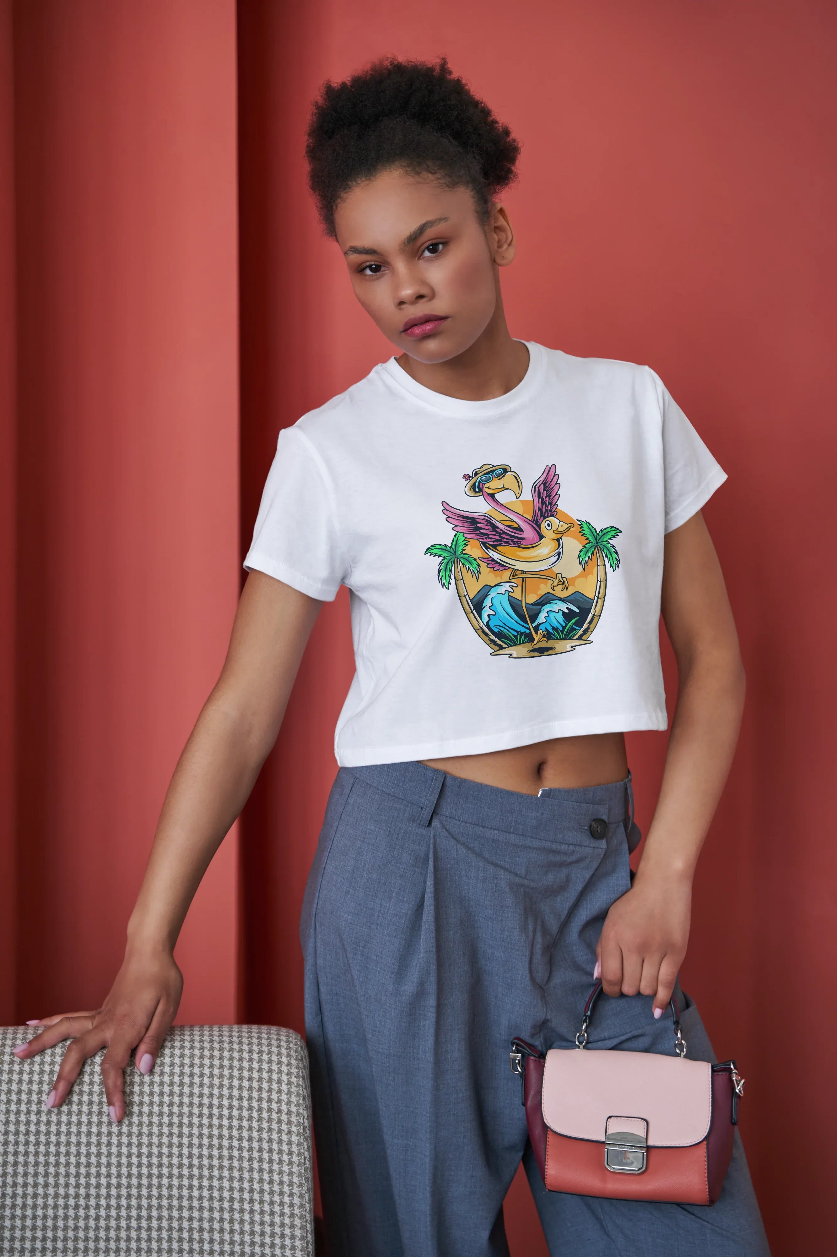 Flamingo Graphic Crop Top for Women - Not So Suttle