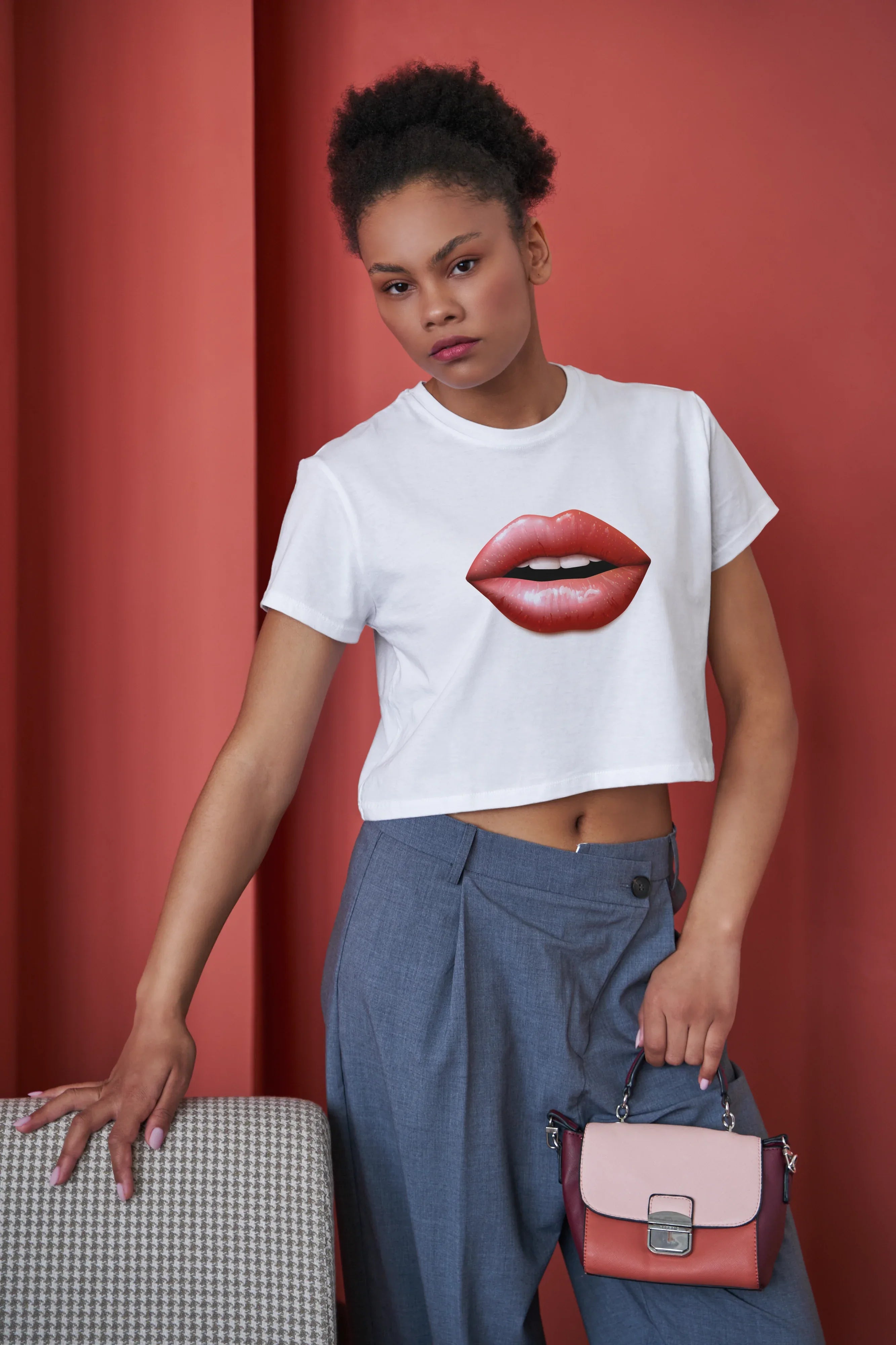 Red Lips Graphic Crop Top for Women - Not So Suttle