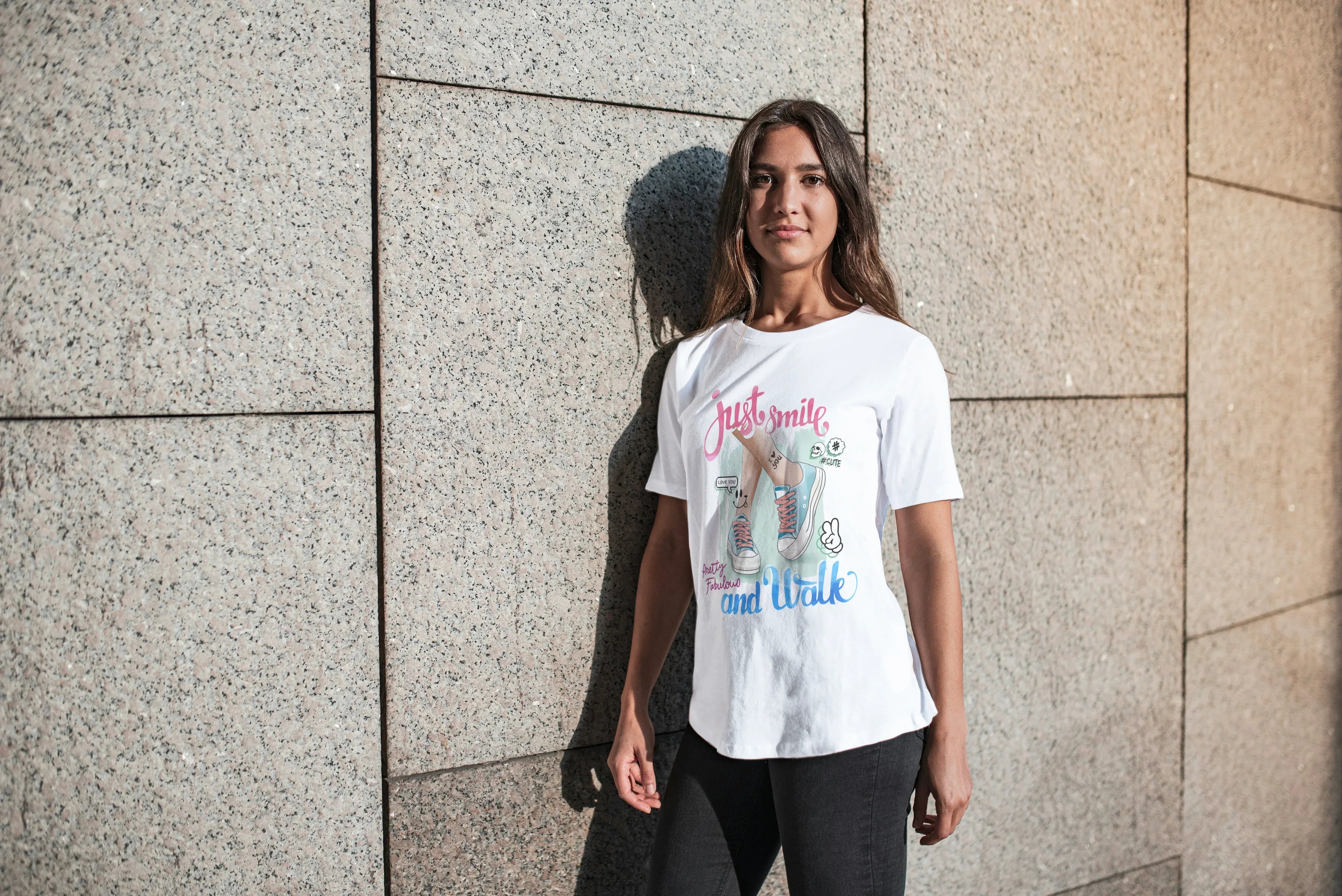 Just Smile and Walk Graphic Oversized Classic T-Shirt for Women - Not So Suttle